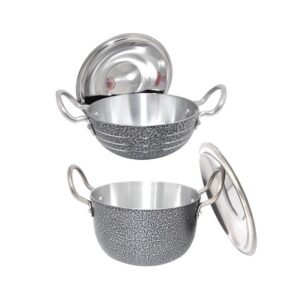 Gonaturs Aluminium kadhai with lid and kunda tope with lid (2500ml, 1500ml, Black)